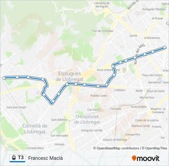 T3 Tramvia Line Map