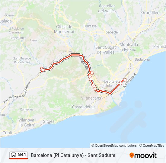 Mapa de N41 de autobús