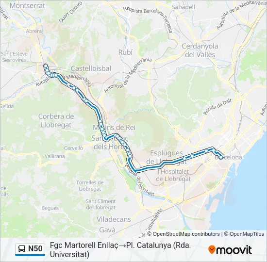 N50 Bus Line Map