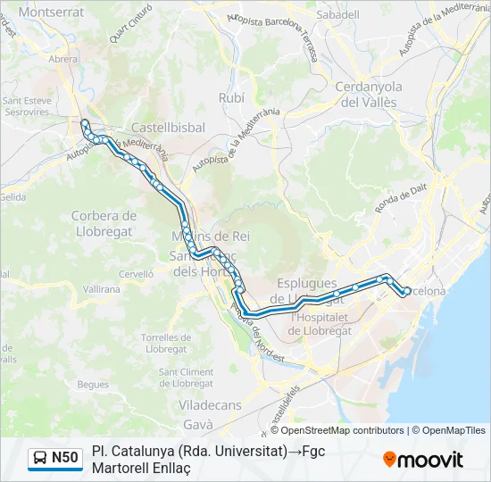 N50 Bus Line Map