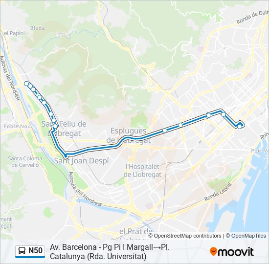 Mapa de N50 de autobús