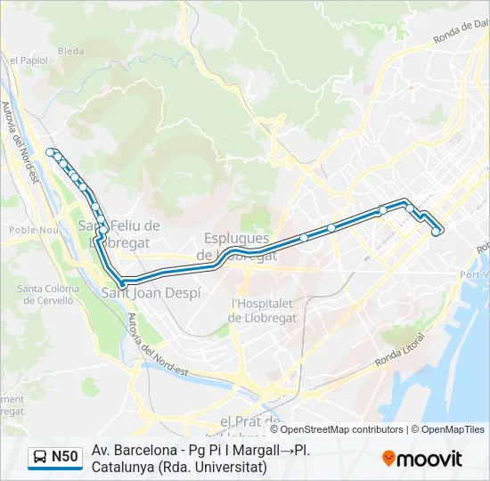 N50 Bus Line Map