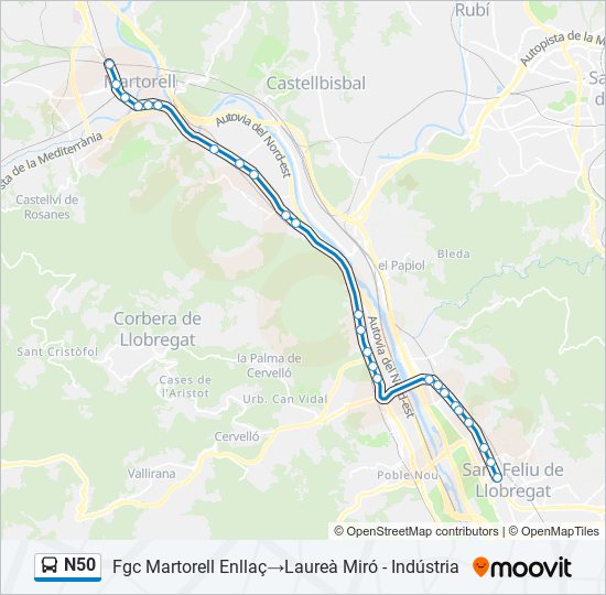 Mapa de N50 de autobús