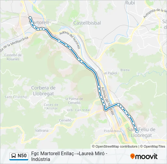 N50 Bus Line Map
