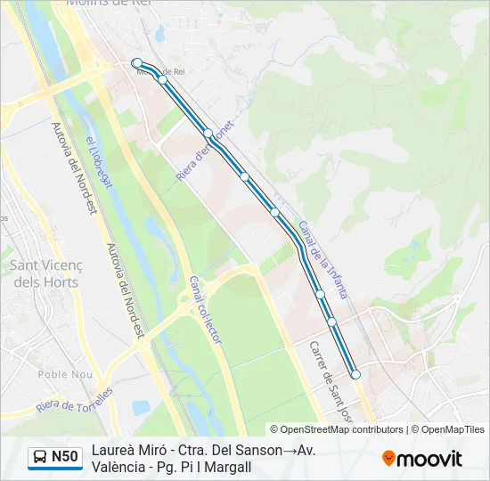 N50 Bus Line Map