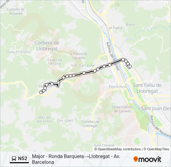 N52 Bus Line Map