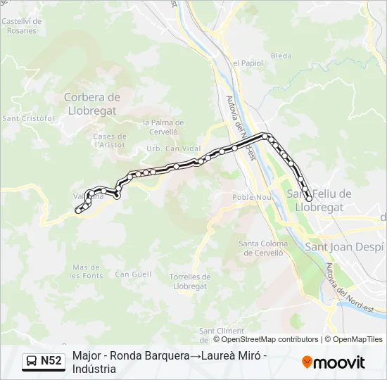 N52 Bus Line Map