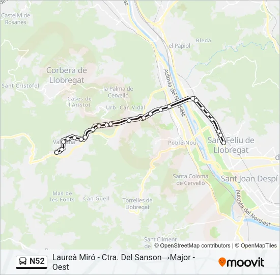 N52 Bus Line Map