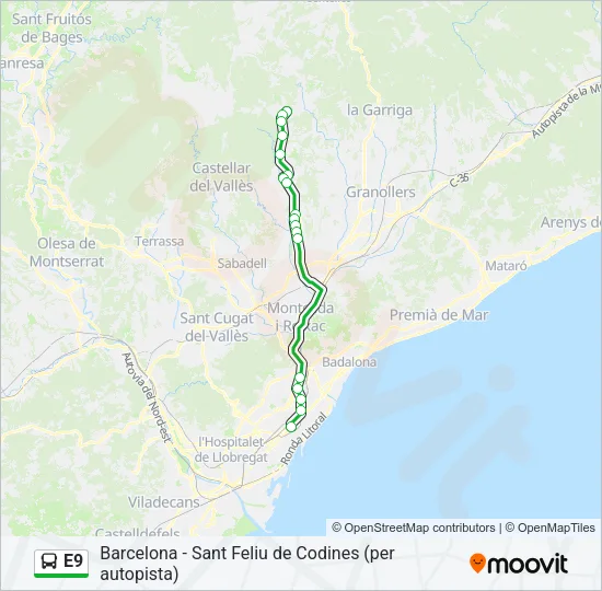 E9 Bus Line Map