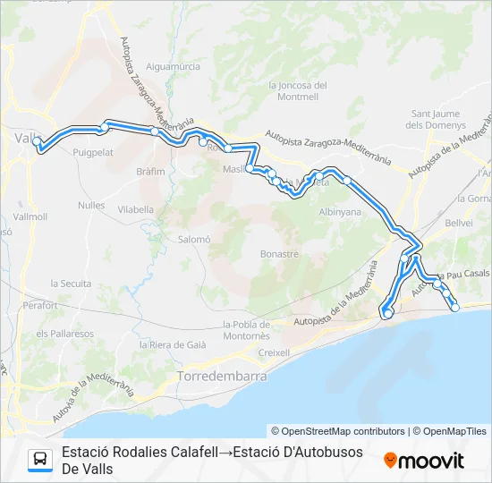 CALAFELL - VALLS Bus Line Map