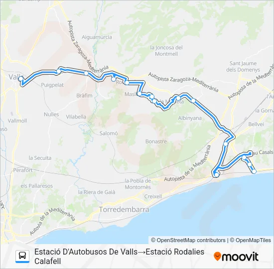 CALAFELL - VALLS Bus Line Map