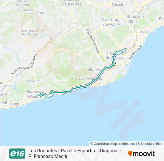 E16 Bus Line Map