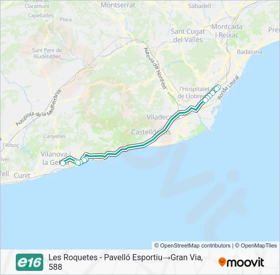 E16 Bus Line Map