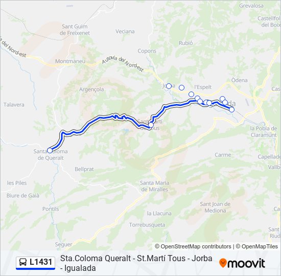 Mapa de L1431 de autobús