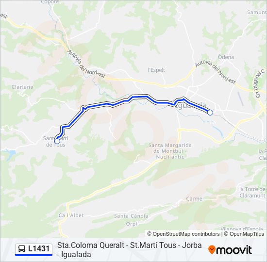 Mapa de L1431 de autobús