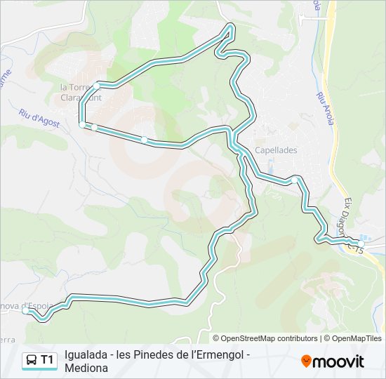 Mapa de T1 de autobús