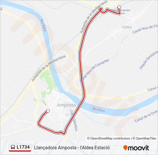 Mapa de L1734 de autobús