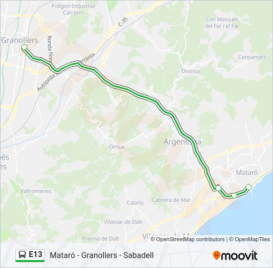 Mapa de E13 de autobús