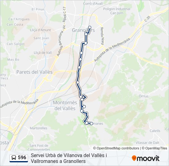 Mapa de 596 de autobús