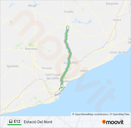 Mapa de E12 de autobús