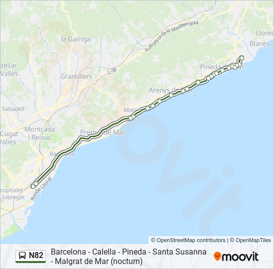 Mapa de N82 de autobús