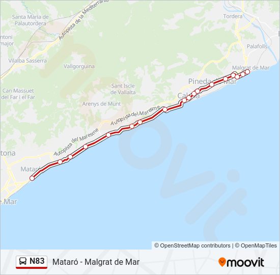 Mapa de N83 de autobús