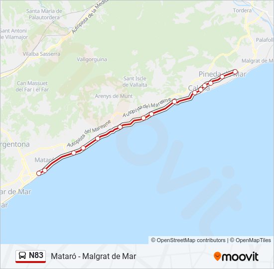 N83 bus Mapa de línia