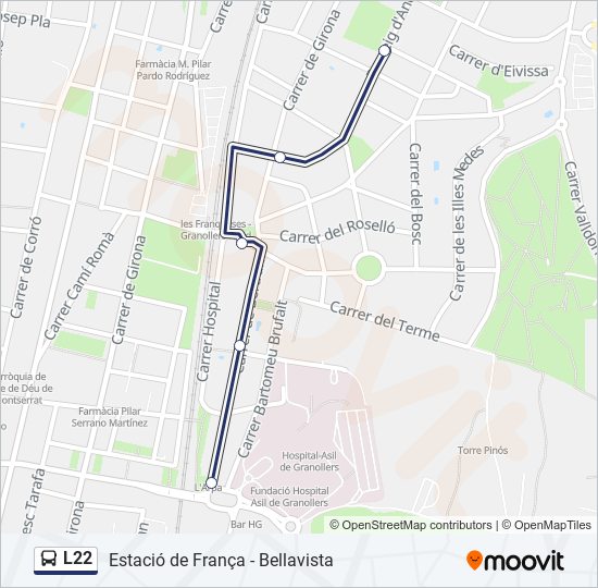 Mapa de L22 de autobús