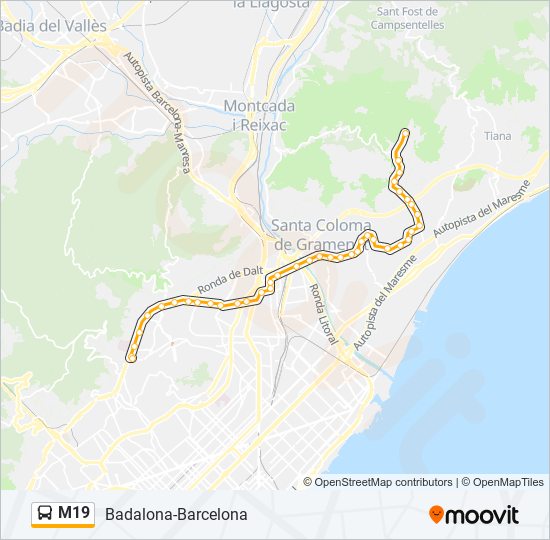 Mapa de M19 de autobús