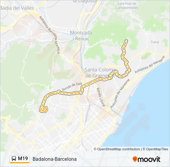M19 bus Mapa de línia