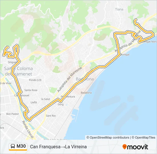 M30 Bus Line Map