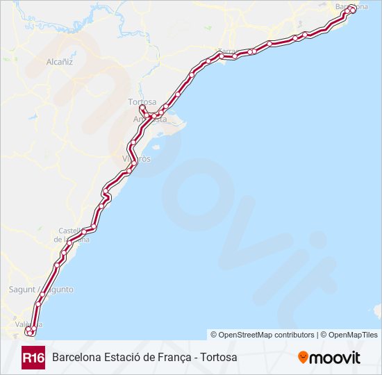 Mapa de R16 de tren