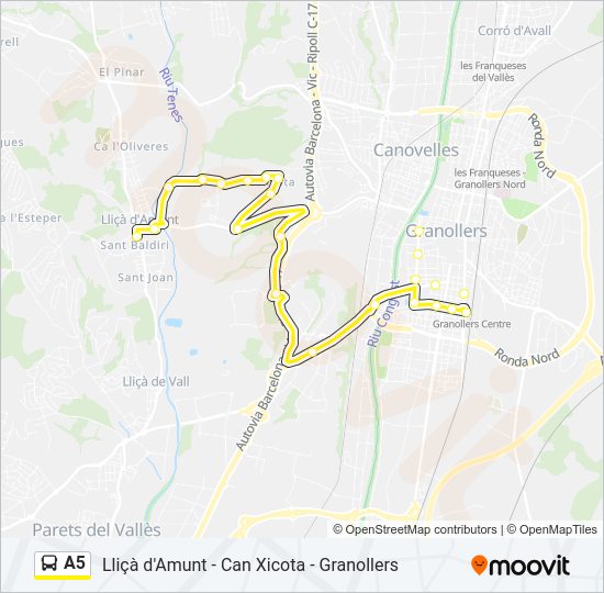 Mapa de A5 de autobús