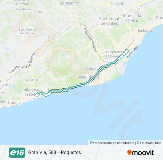 E16 Bus Line Map