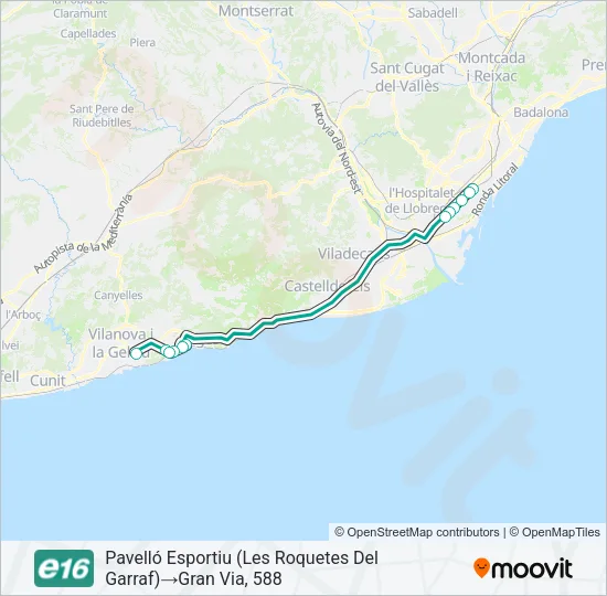 E16 Bus Line Map