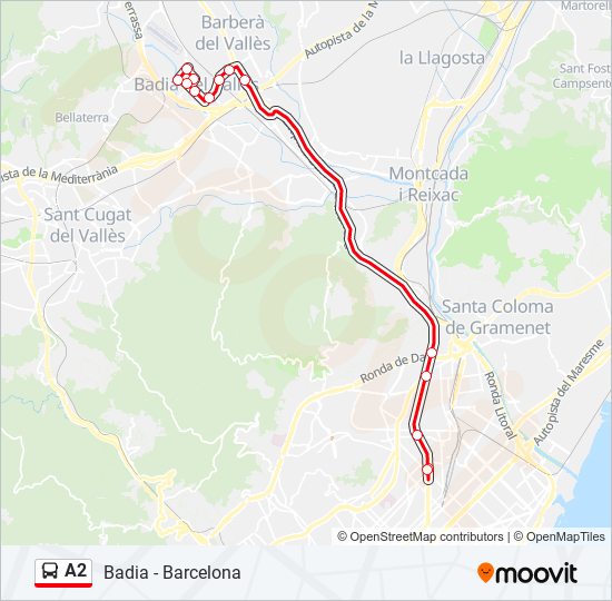 Mapa de A2 de autobús