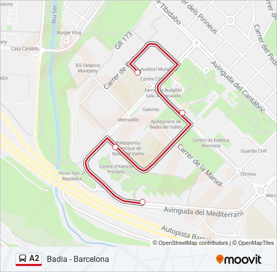 Mapa de A2 de autobús