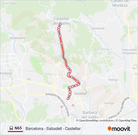 N65 bus Mapa de línia