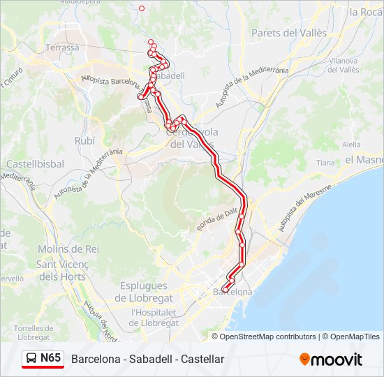 Mapa de N65 de autobús