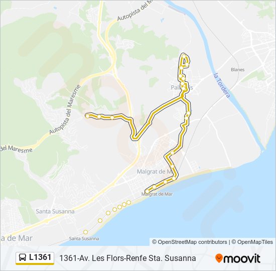 Mapa de L1361 de autobús