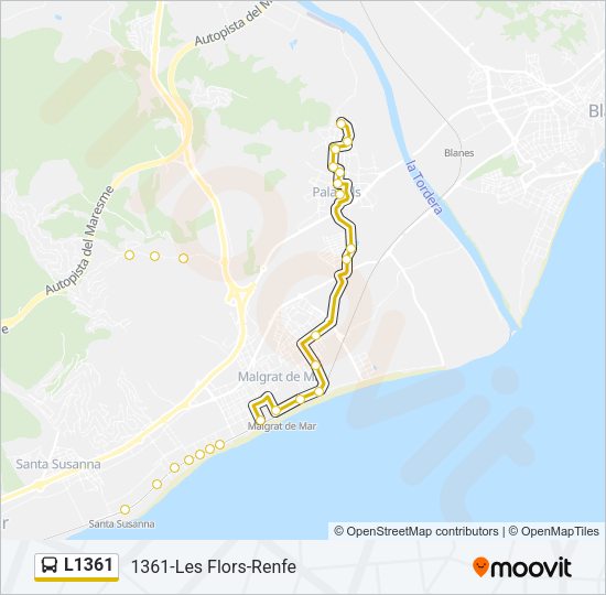 Mapa de L1361 de autobús