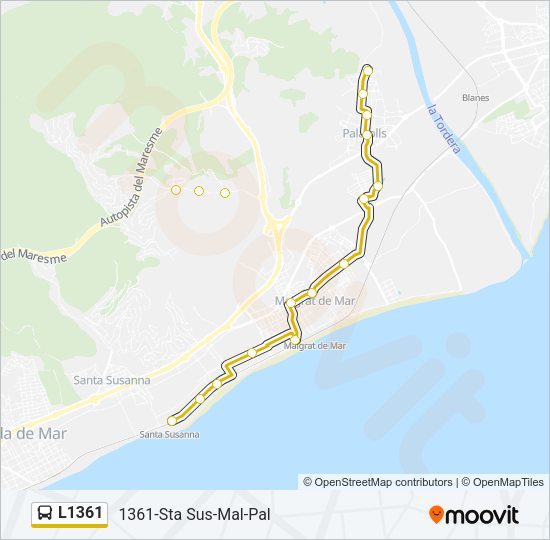 Mapa de L1361 de autobús