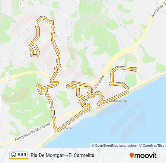 B34 Bus Line Map