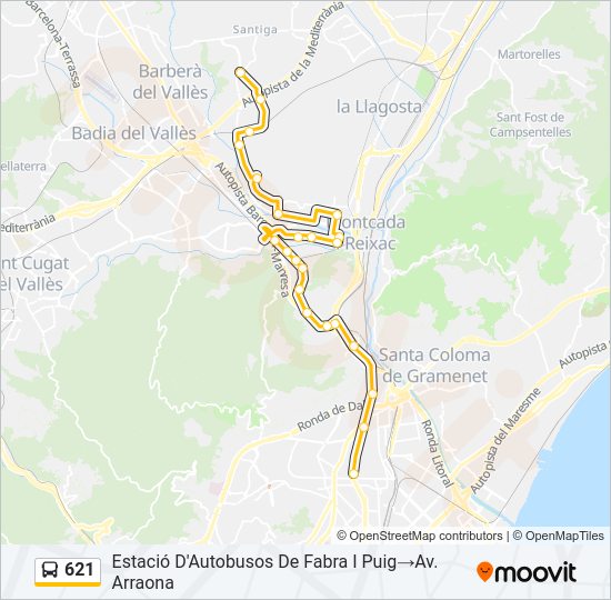 Mapa de 621 de autobús