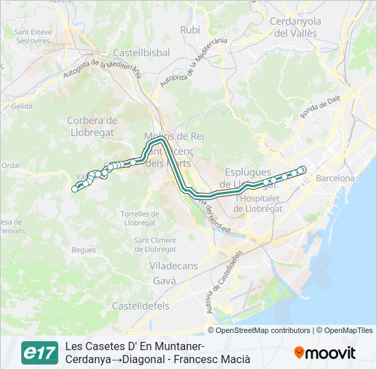 Mapa de E17 de autobús