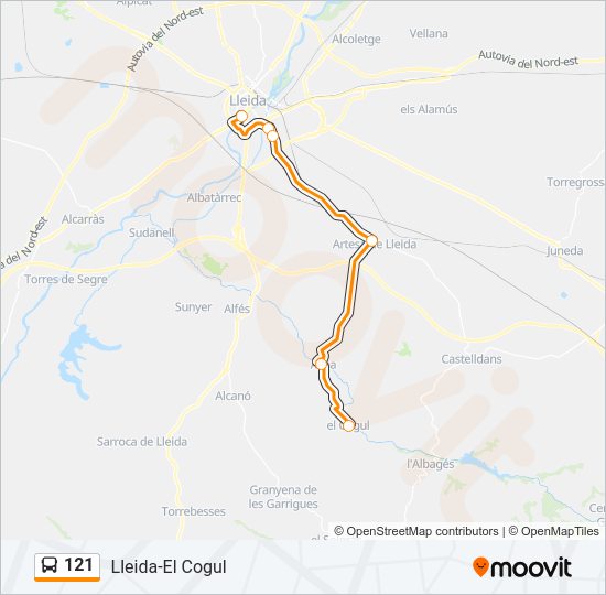 Mapa de 121 de autobús