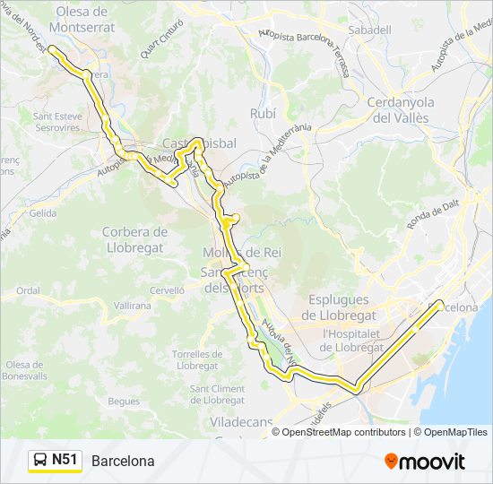 N51 bus Line Map