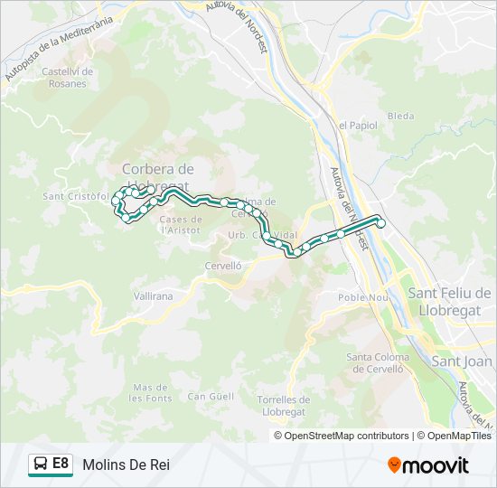 Mapa de E8 de autobús