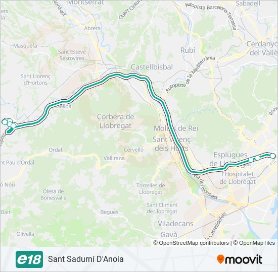 Mapa de E18 de autobús