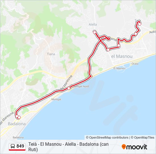 Mapa de 849 de autobús